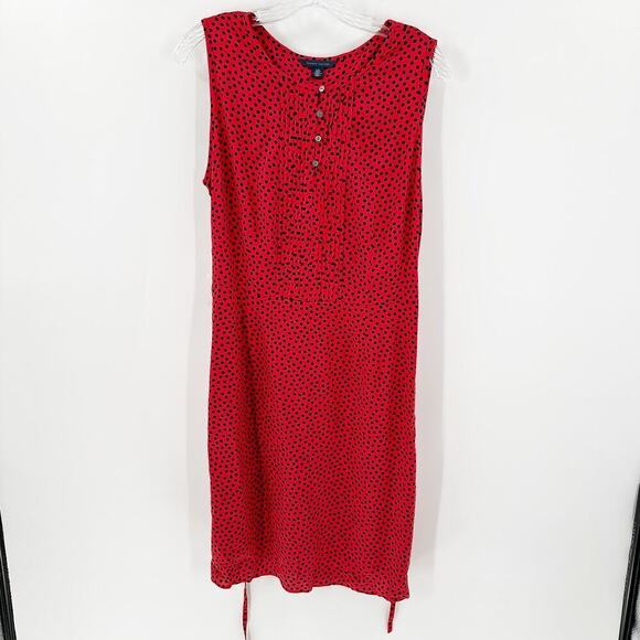 Tommy Hilfiger Red Polka Dot Button Placket Pintuck Tank Dress Size Large - Picture 1 of 11